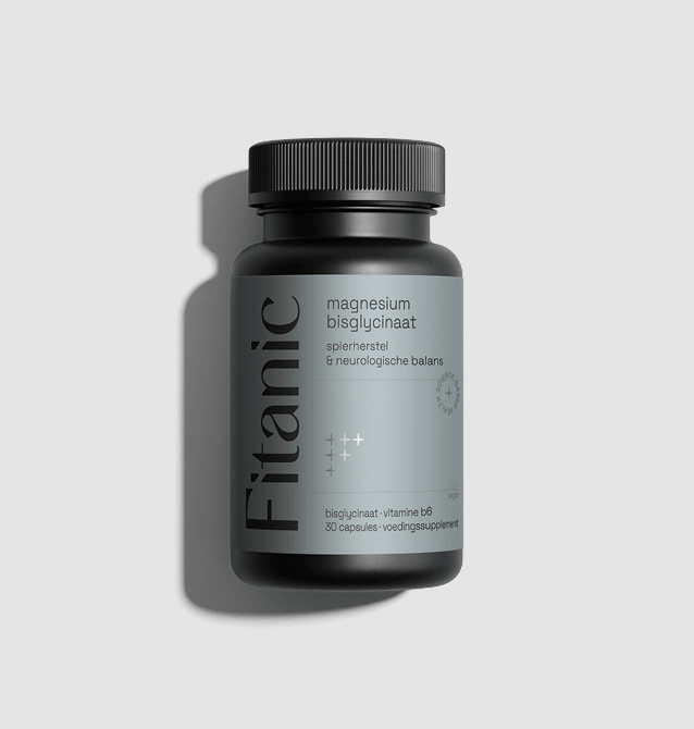 Fitanic magnesium bisglycinaat supplement bottle with gray label for muscle recovery